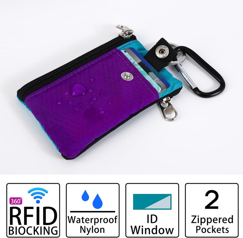 MASAPHIL MASAPHlL Small Lanyard Wallet for Women/Men with RFID Blocking ID Pouch, Minimalist Travel Neck Wallet with Keychain, ID Window for Card,Coin,Cash (Violet+Turquoise) - Image 4